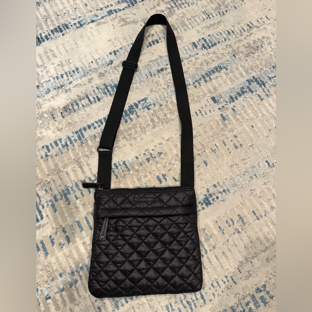 MZ Wallace Black Quilted Metro Flat Crossbody Bag NWOT